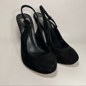 Dolce Vita Black Suede Leather High Heel Pumps Cover Toe Ankle Strap Womens Sz 7